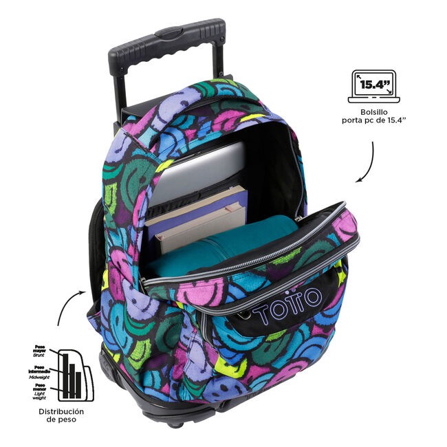 TOTTO School backpack with wheels - lines - 6jr emojis