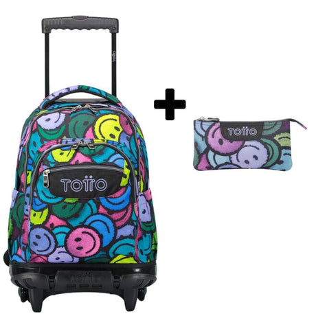 TOTTO School backpack with lines wheels + dashboard case - 6jr emojis