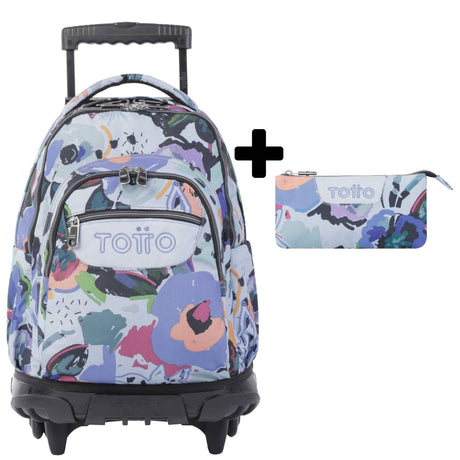 TOTTO Mochila escolar con ruedas Renglones + Estuche Tablero - 4H1 Lienzo Floral