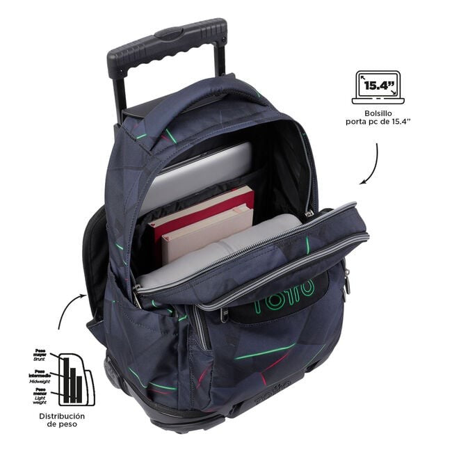 TOTTO School backpack with wheels - lines - 4 and fractal