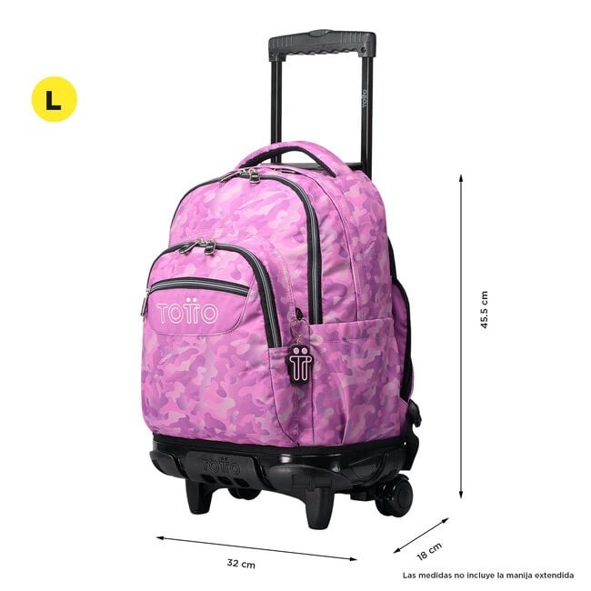 TOTTO School backpack with wheels - lines - 9i8 pink camouflage