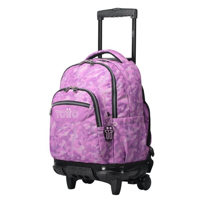 TOTTO School backpack with wheels - lines - 9i8 pink camouflage