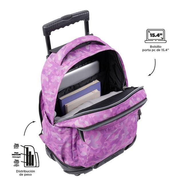 TOTTO School backpack with wheels - lines - 9i8 pink camouflage