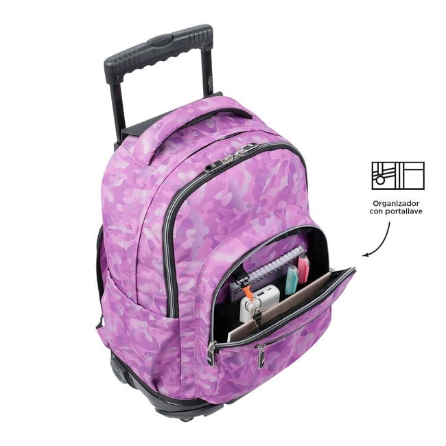 TOTTO School backpack with wheels - lines - 9i8 pink camouflage