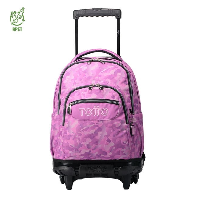 TOTTO School backpack with wheels - lines - 9i8 pink camouflage