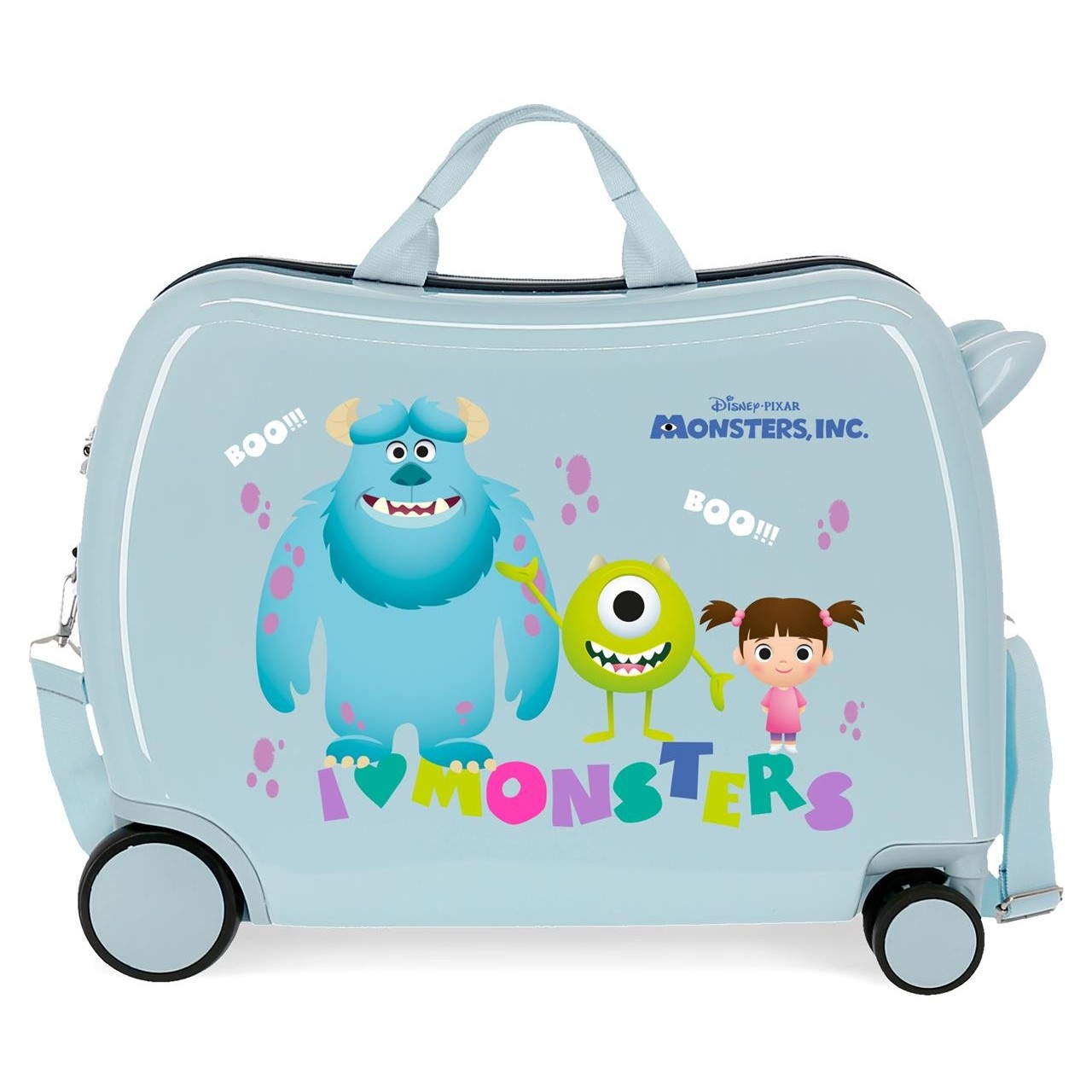 Children's suitcase 2 multidirectional wheels Monsters Boo! Light blue