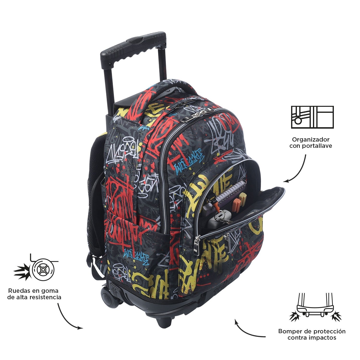 TOTTO School backpack with wheels - lines - 6cs graphil