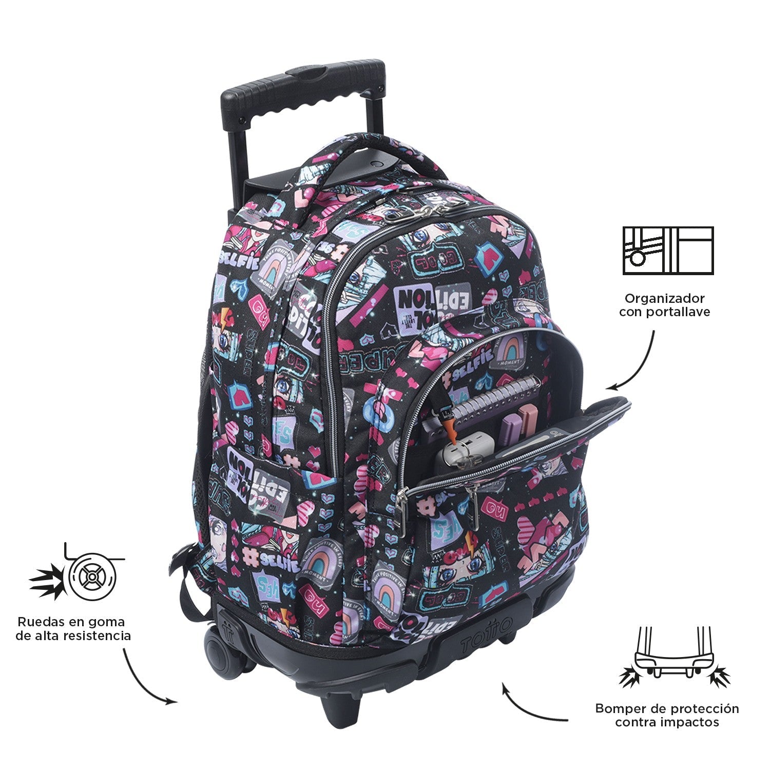 TOTTO School backpack with wheels - lines - 6cz Misato