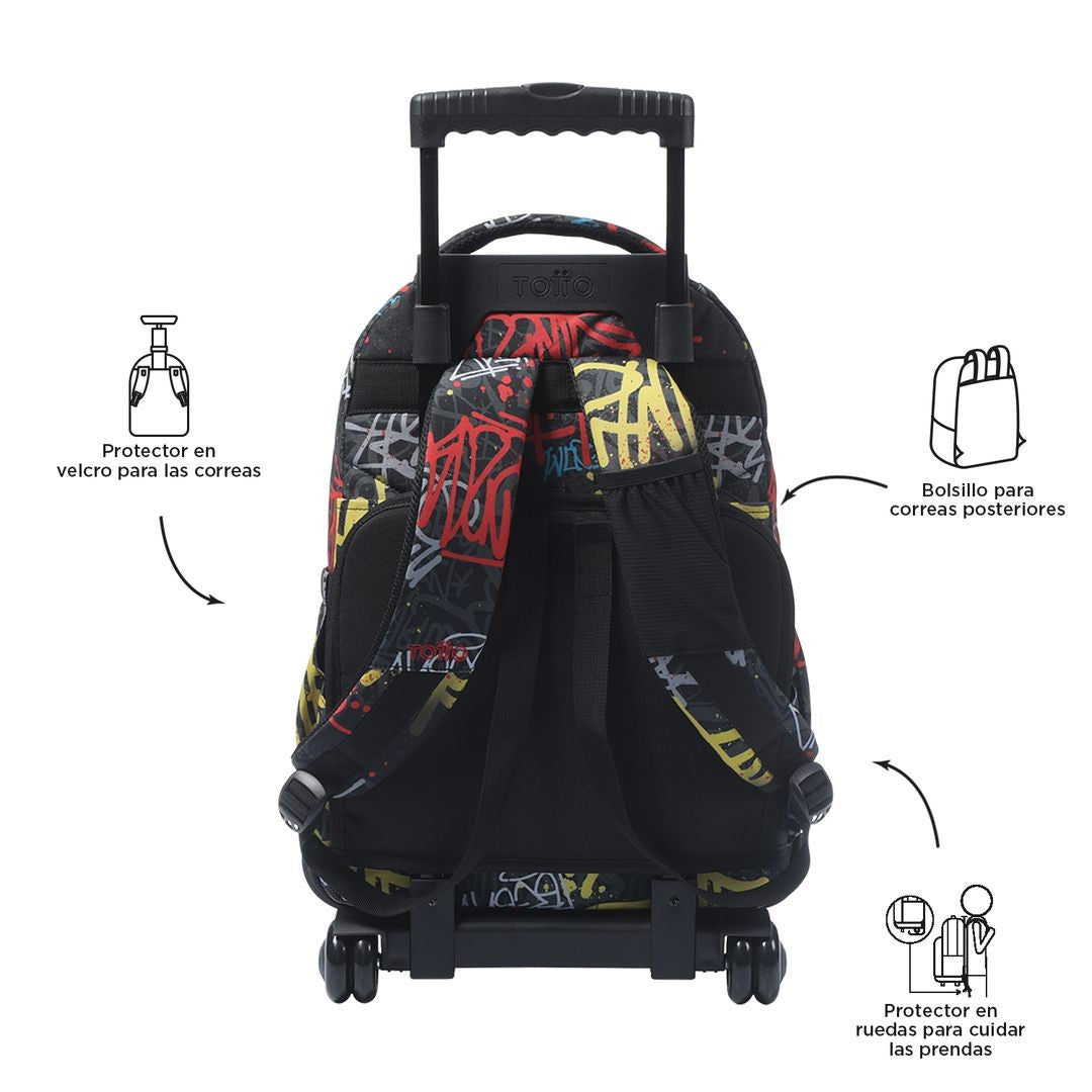 TOTTO School backpack with lines wheels + booth case - 6cs graphil