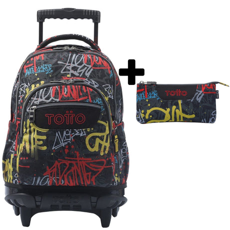 TOTTO School backpack with lines wheels + booth case - 6cs graphil