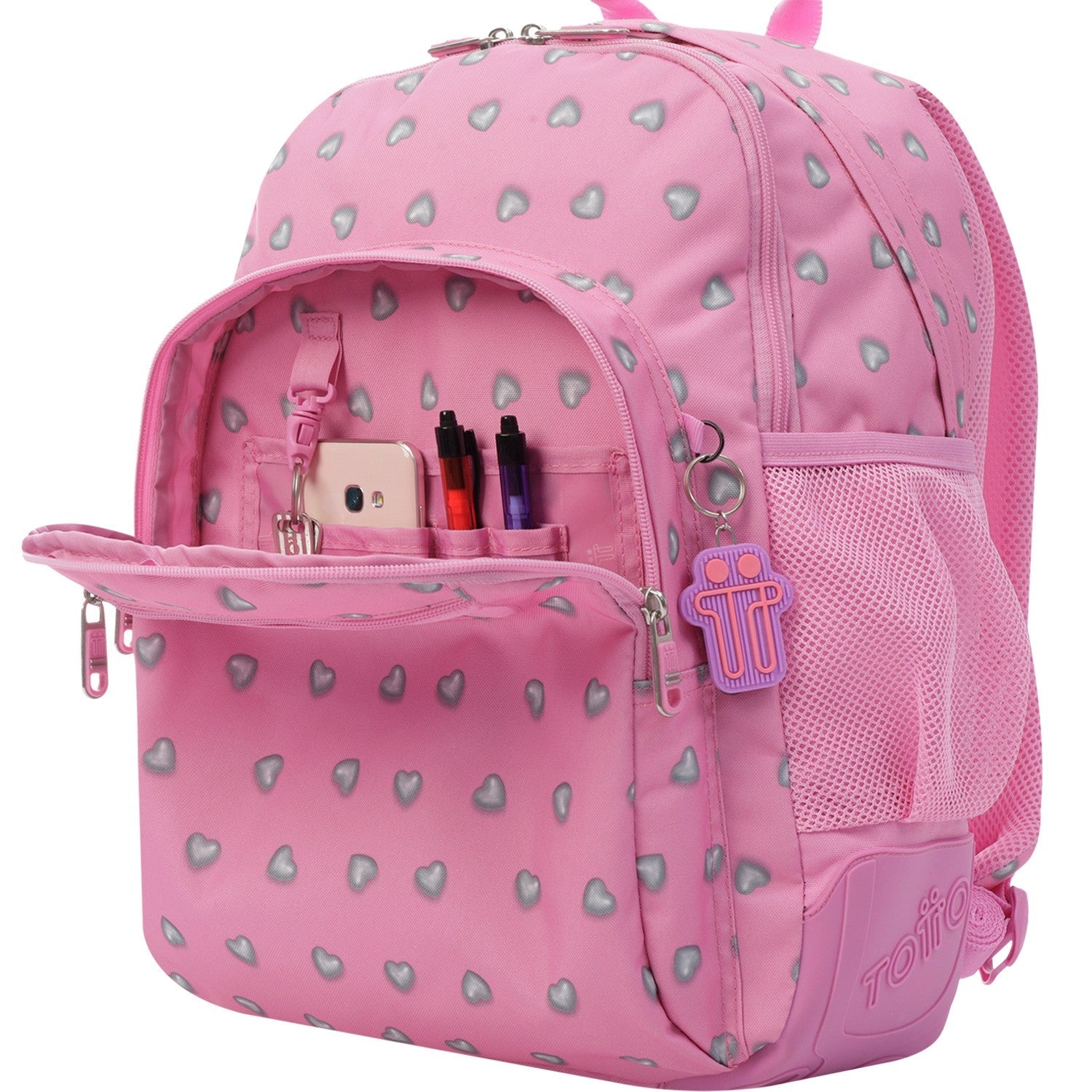 School backpack - crayoles- 7iu - pink hearts TOTTO