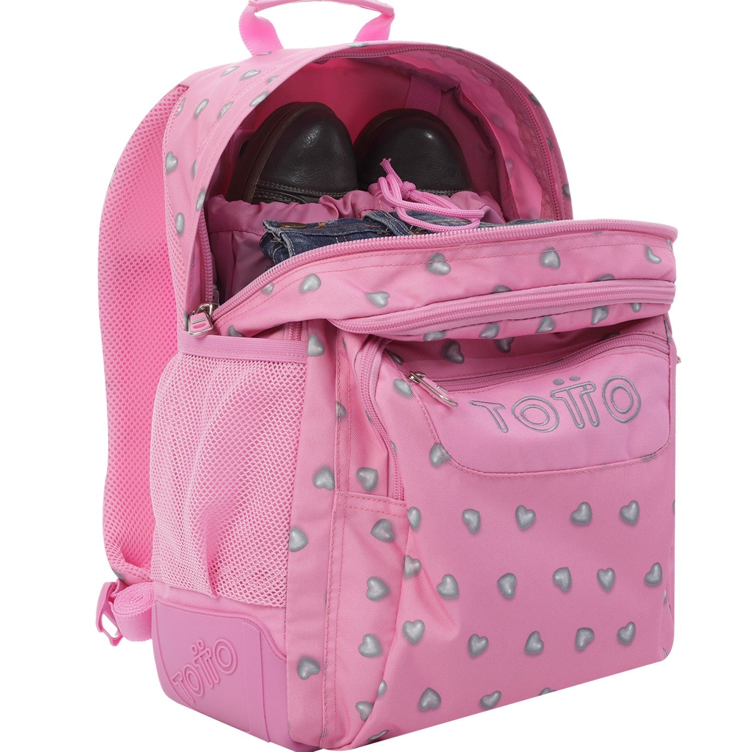 School backpack - crayoles- 7iu - pink hearts TOTTO