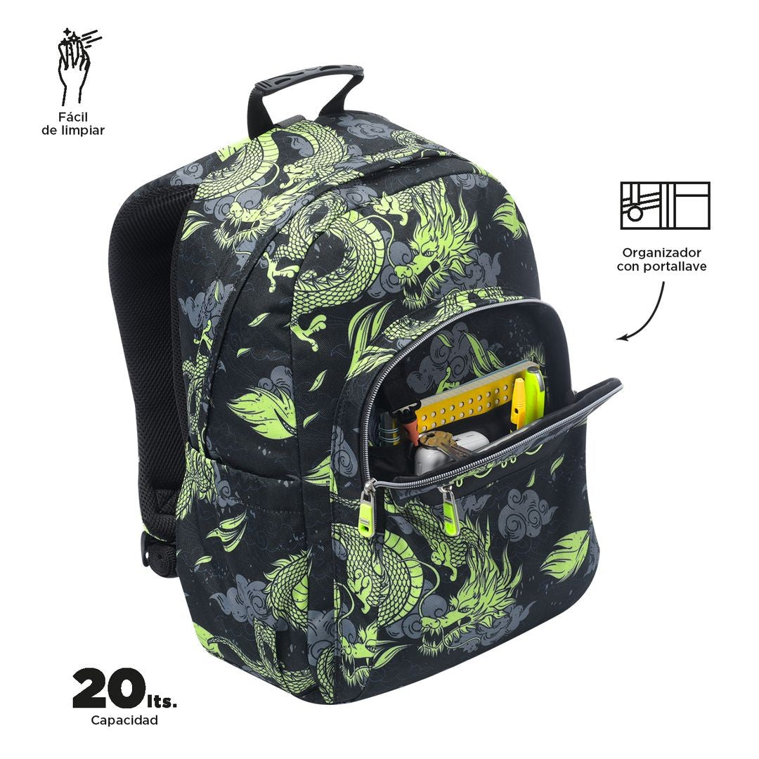 TOTTO School Backpack Adaptable to Car Acuareles - 7c3 Dragony