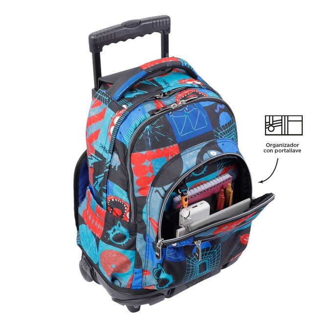 TOTTO School backpack with wheels - lines - 6jp cyber monsters