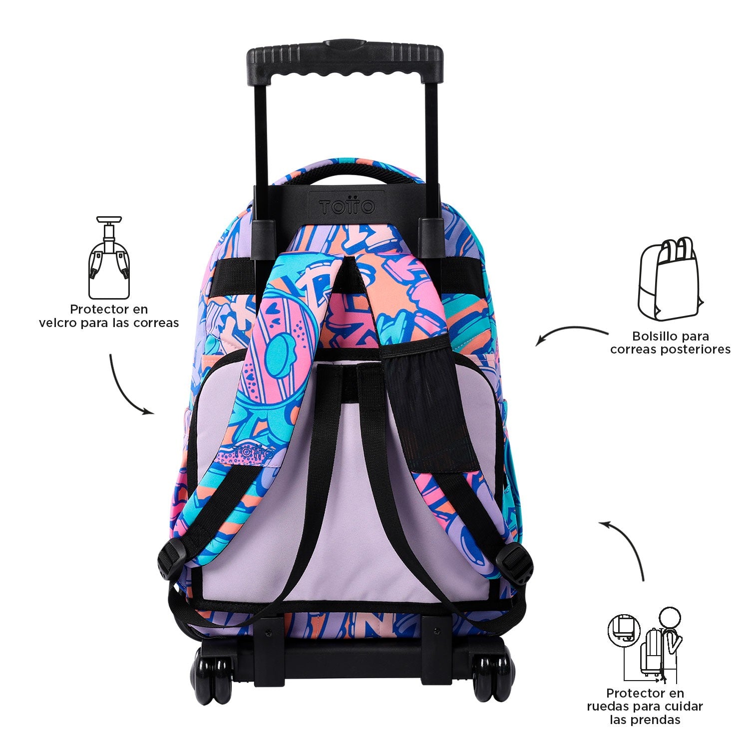 TOTTO School backpack with wheels - lines - 8IV tropical jaguar