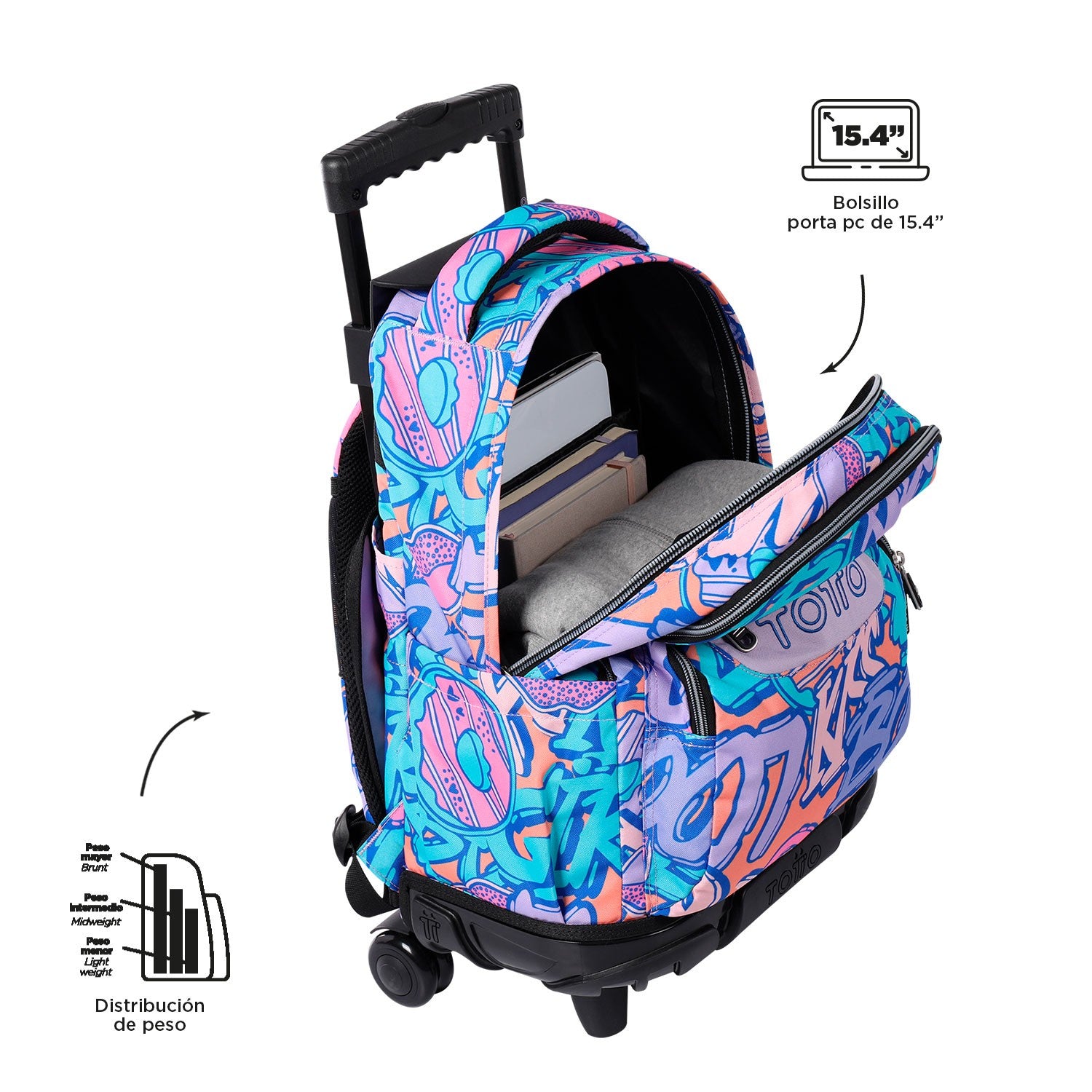 TOTTO School backpack with wheels - lines - 8IV tropical jaguar