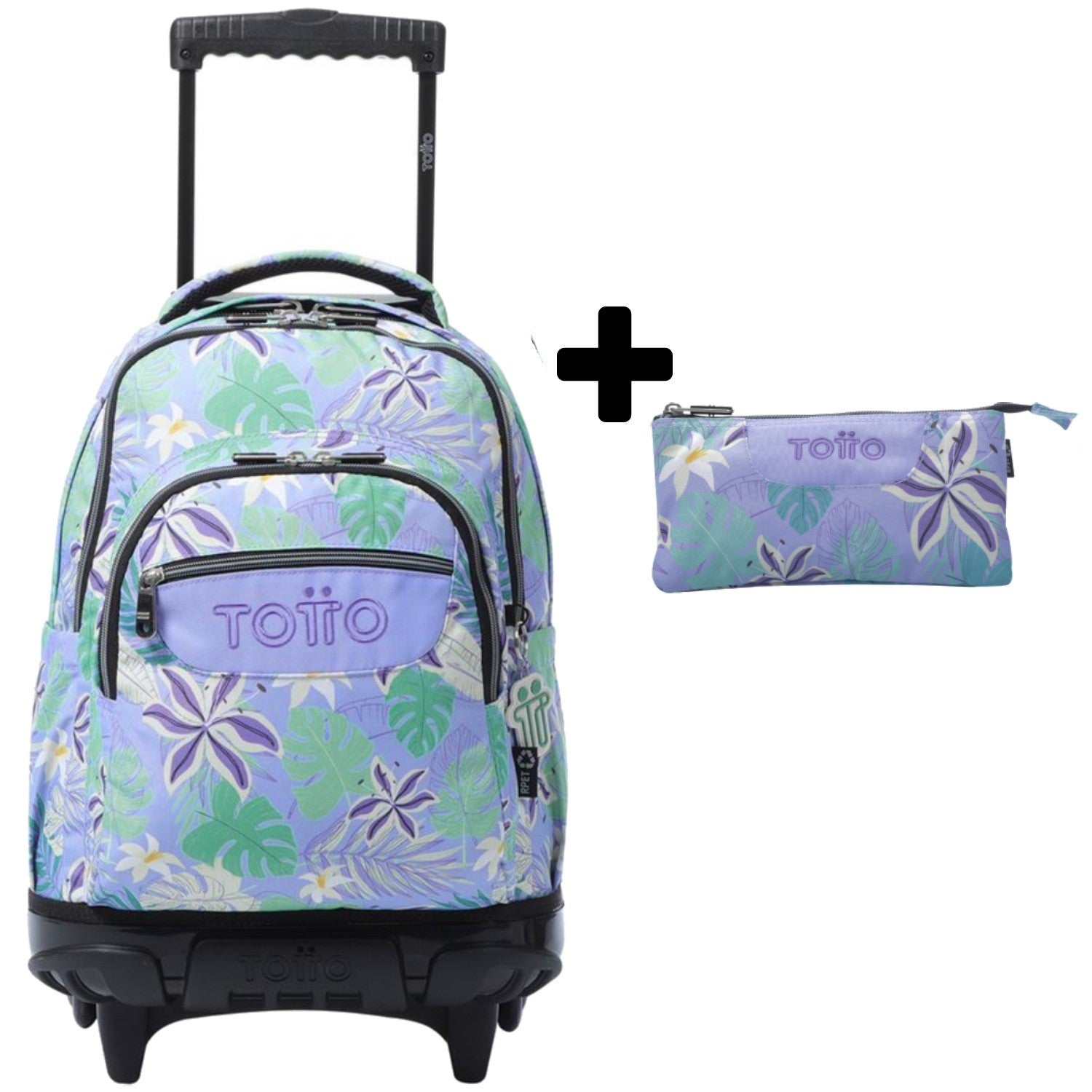 TOTTO School backpack with lines wheels + dashboard case - 4h1 floral canvas