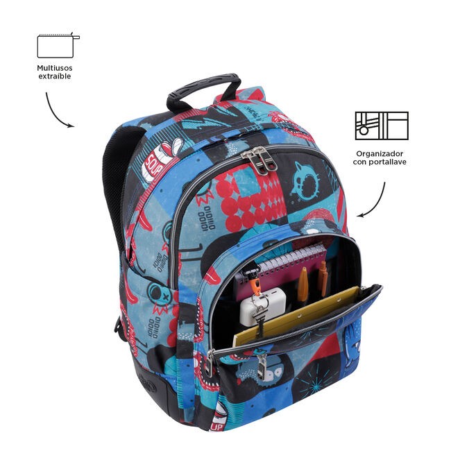 TOTTO School Backpack- Crayoles- 6jp- Cyber ​​Monsters